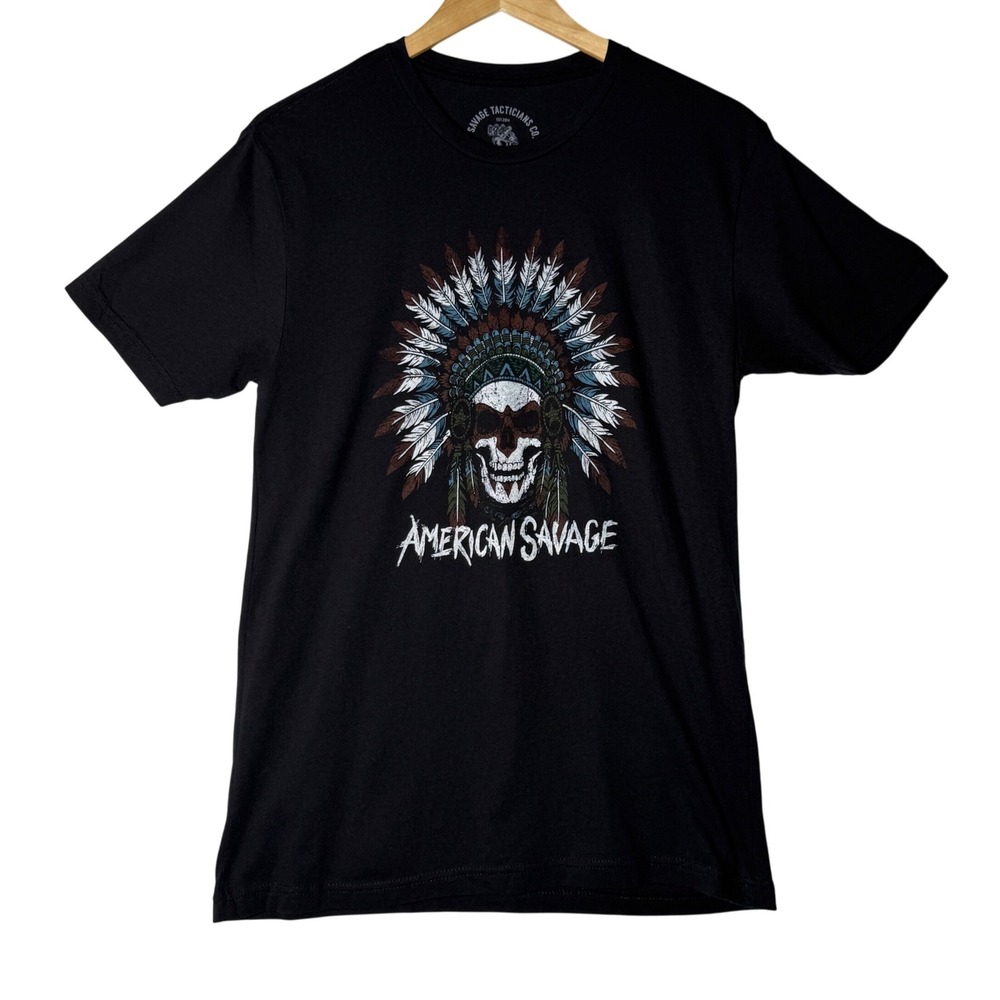 Savage Tacticians American Savage Skull‎ Graphic T Shirt Black Mens Size Medium